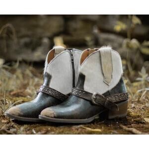 Sterling River Boots Calf Hair Distressed Buckle Ankle Boots Brown Size US 7‎